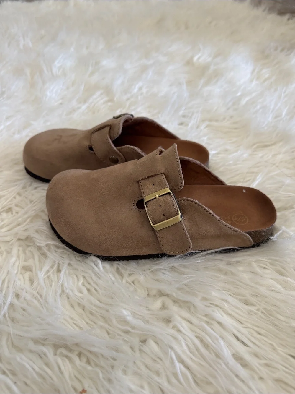 White Mountain Kids Taupe Suede Buckle Clogs